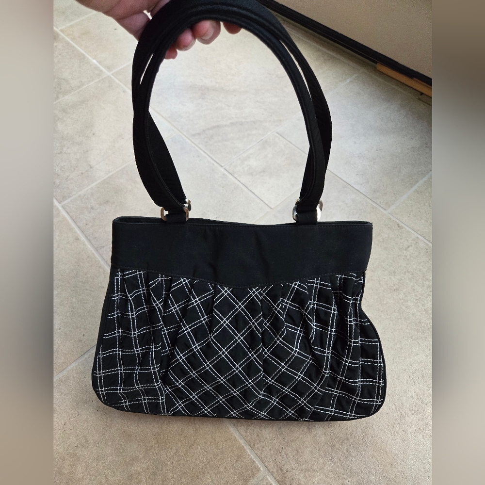 Vera Bradley Black & White Handbag Bag Purse Stitching Quilted Plaid